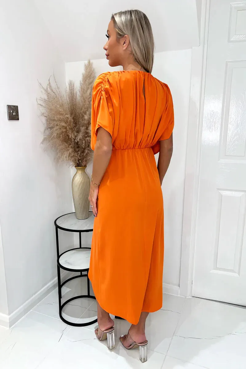 AX PARIS BLOOD ORANGE BATWING TOP WRAP SKIRT MIDI DRESS