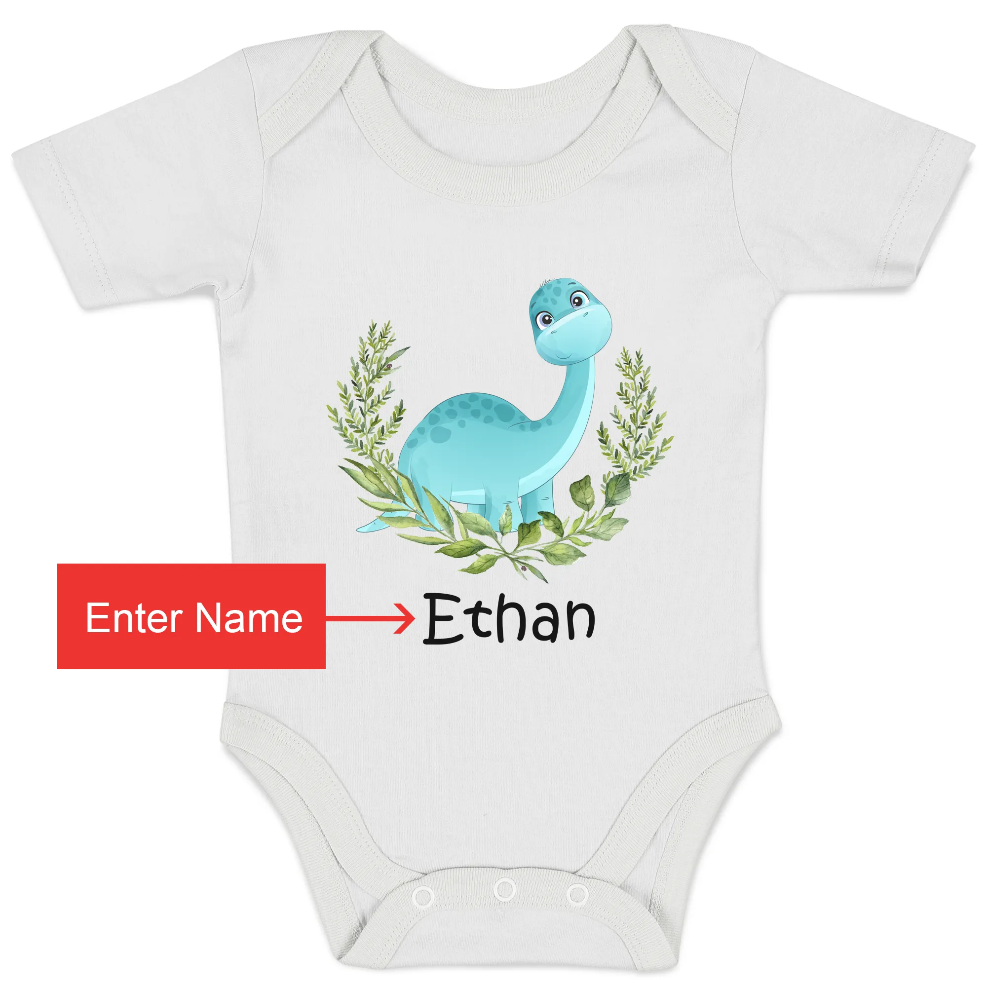 [Personalized] Endanzoo Organic Short Sleeves Baby Bodysuit - Little Dinosaurs
