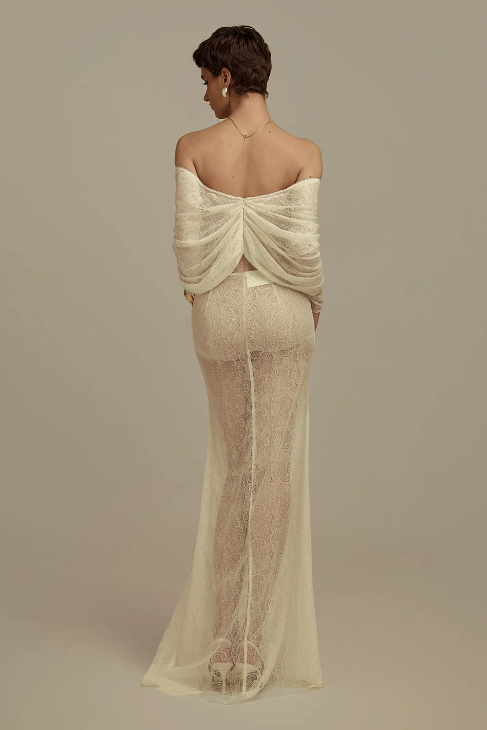 Phoebe Mermaid Off-Shoulder Lace Floor Length Set