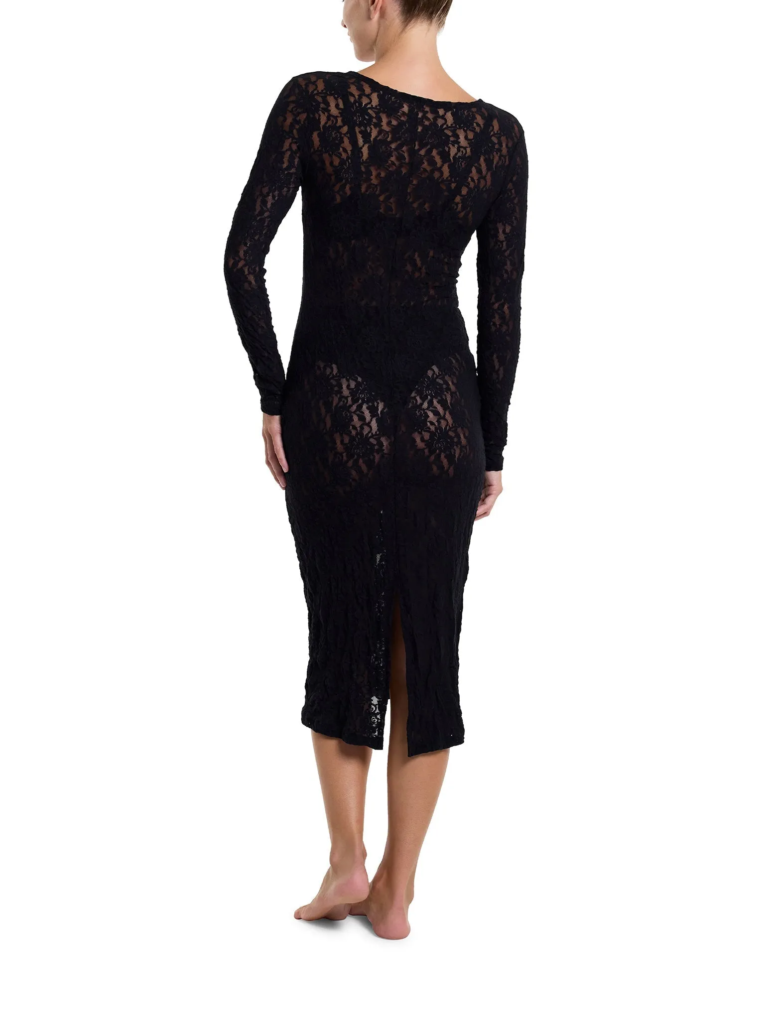 Signature Lace Long Sleeve Midi Dress Black