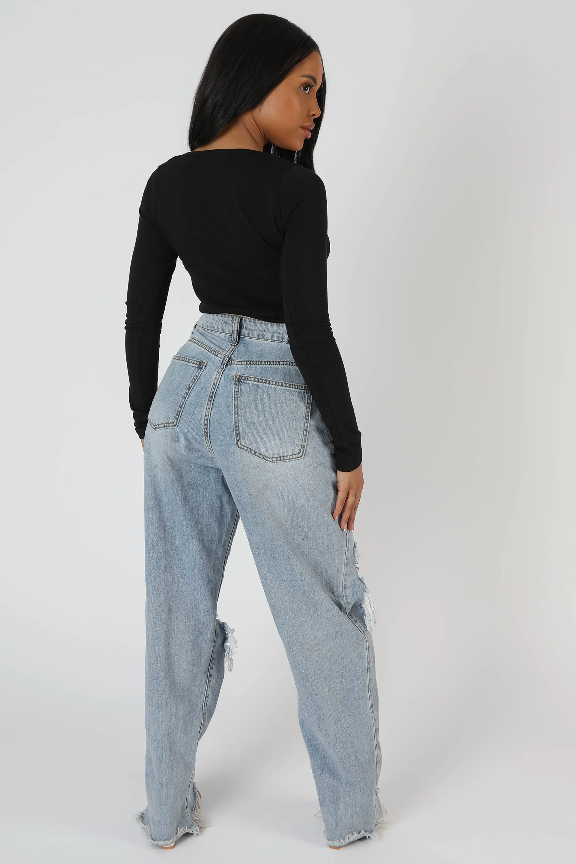 Underbust Seam Square Neck Bodysuit Black